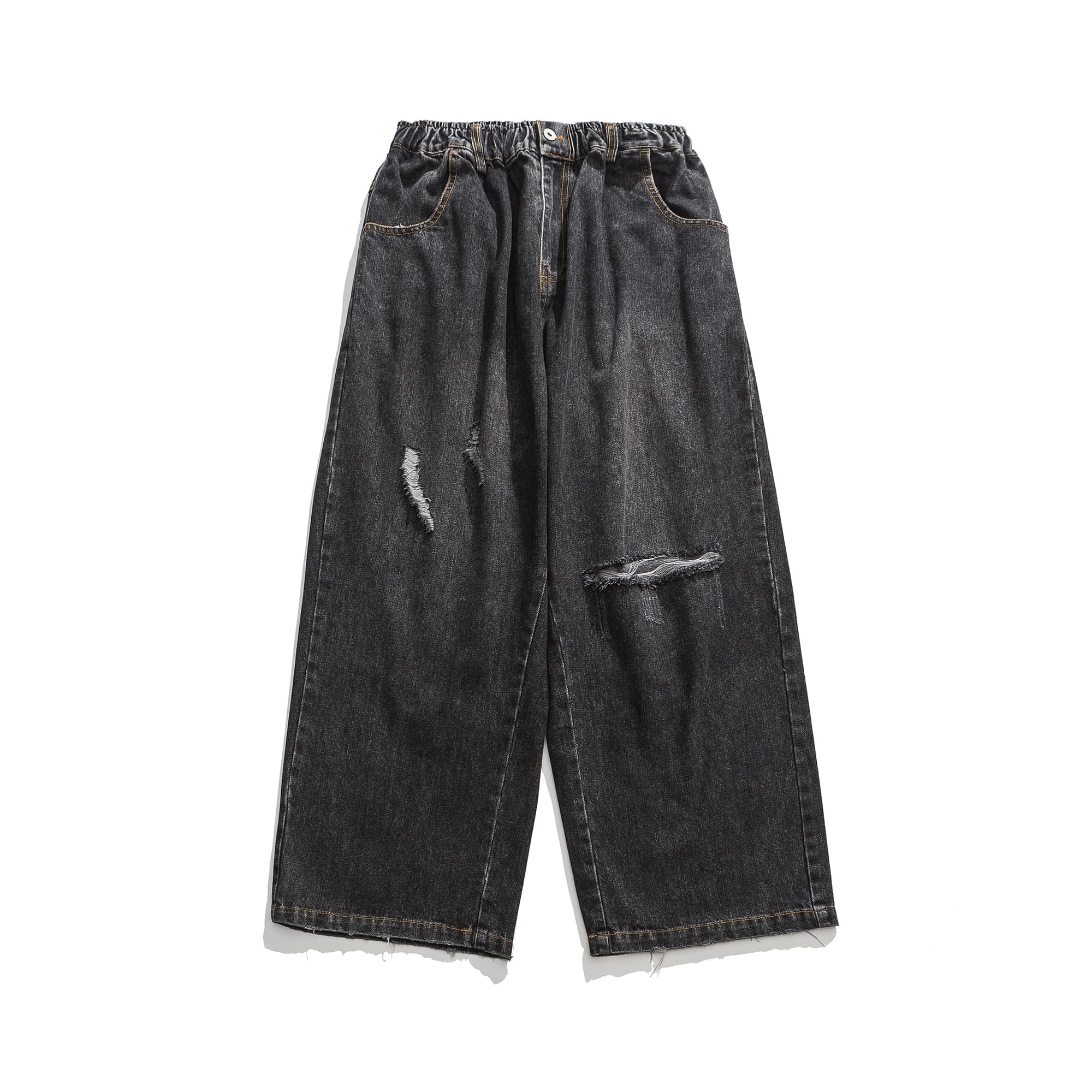 ワイドパンツ メンズ レトロ風ダメージ加工ワイドジーンズ