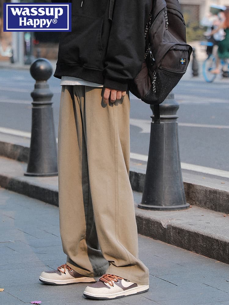 ワイドパンツ メンズ 綿素材ストレートシルエットワイドパンツ