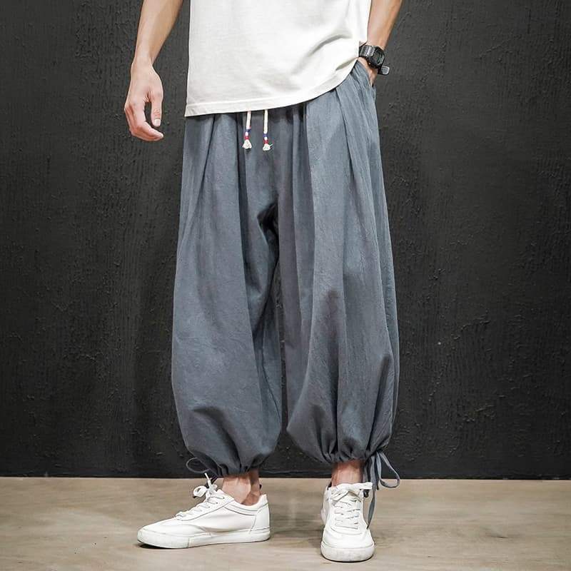 ワイドパンツ メンズ 麻混リラックスバルーンパンツ