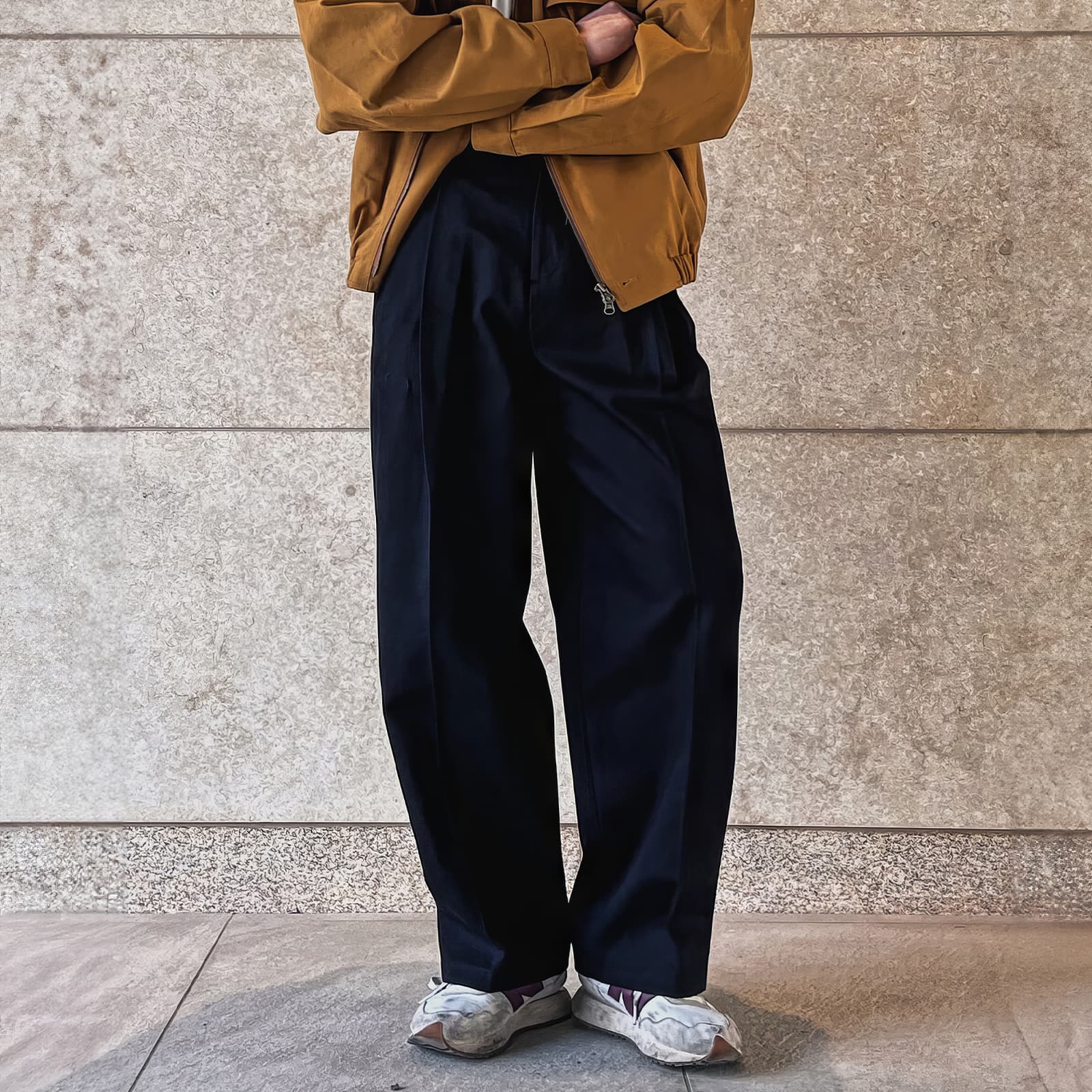 ワイドパンツ メンズ ダブルタック入り ドレープ感 ワイドスラックス