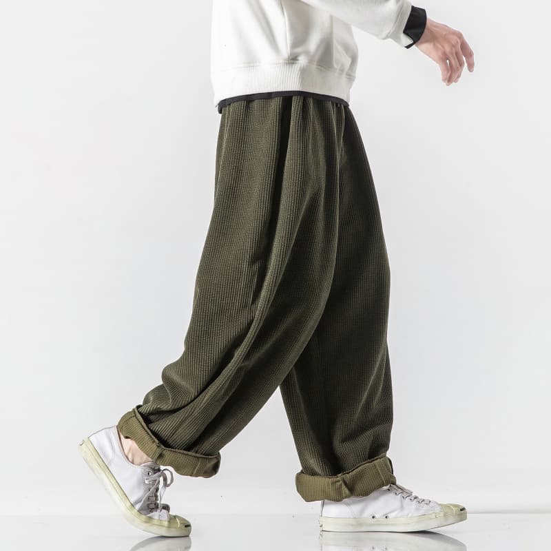 ワイドパンツ メンズ ワイドパンツ メンズ ゆったり畦編みワイドスラックス