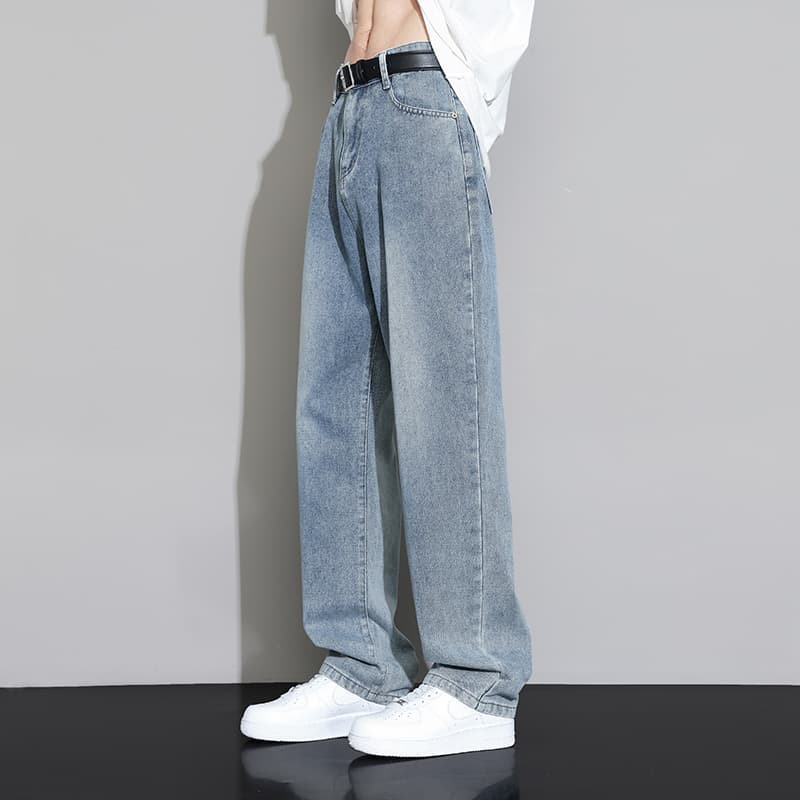 ワイドパンツ メンズ レトロ風ゆったりストレートジーンズ