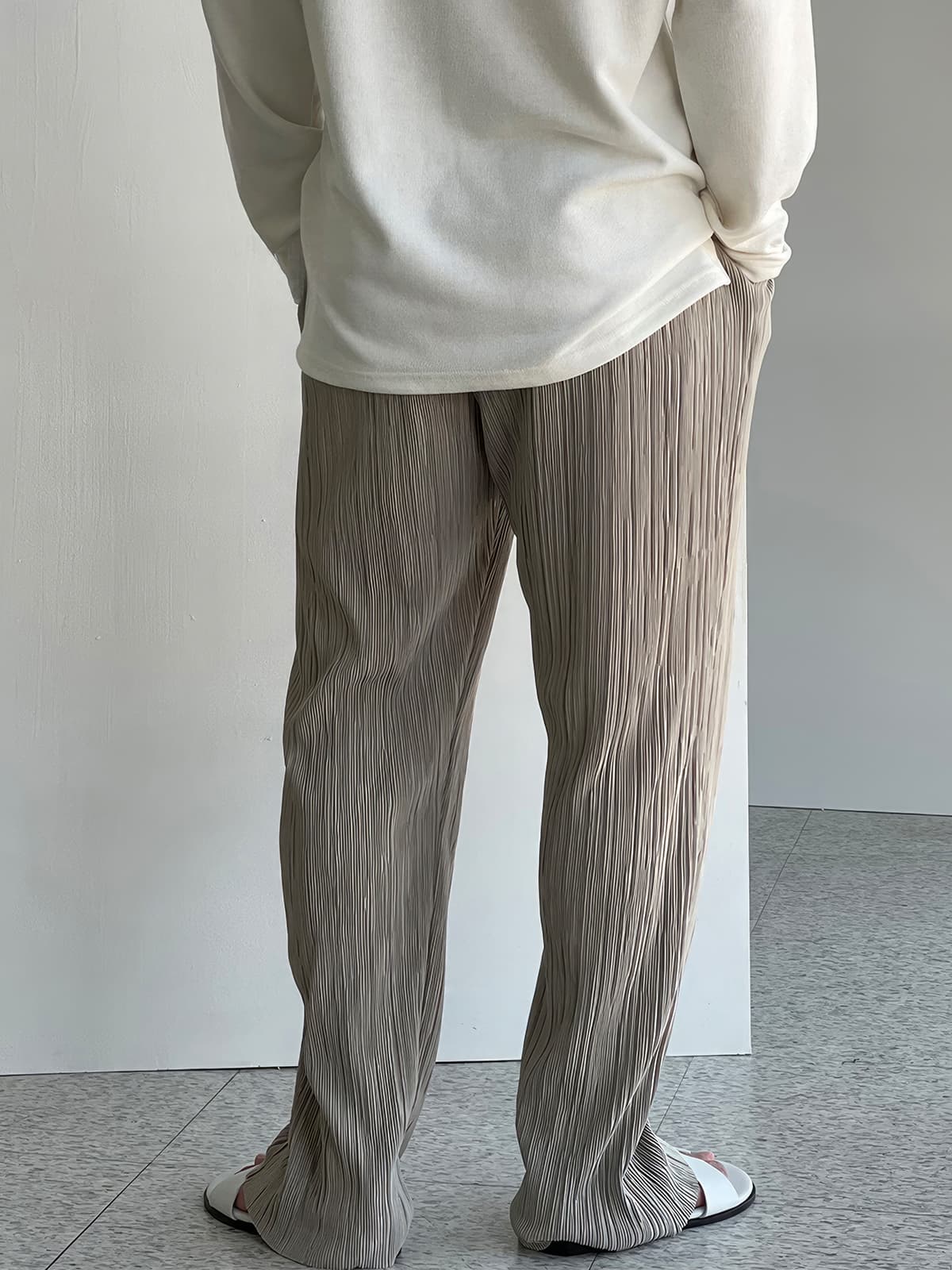 ワイドパンツ メンズ プリーツ加工ドロストワイドパンツ