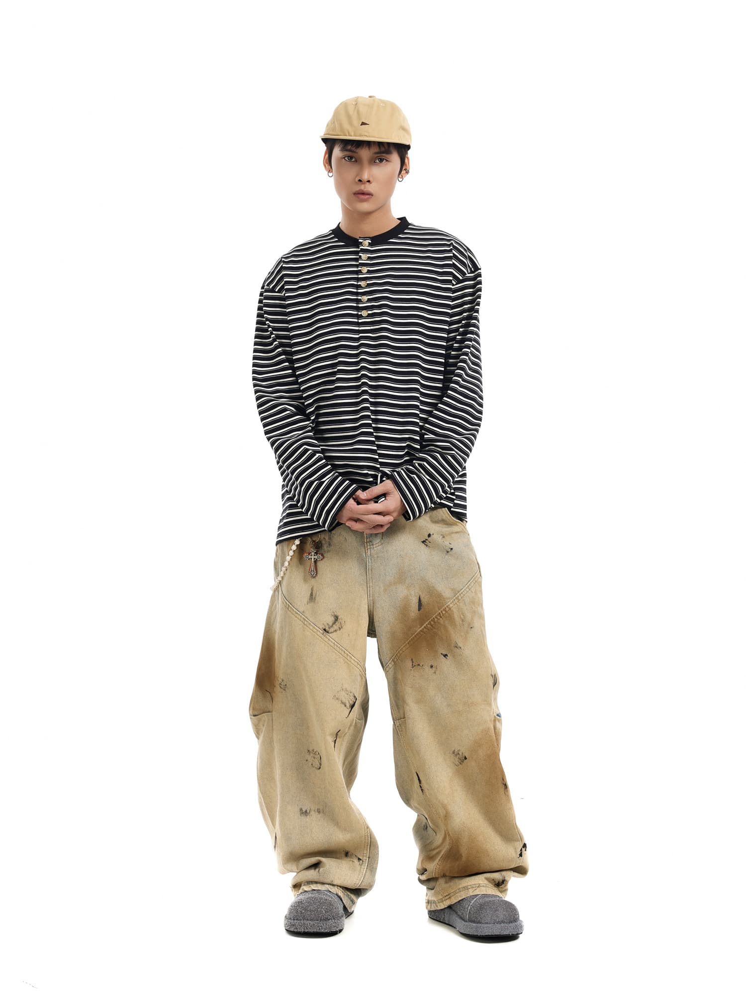 ワイドパンツ メンズ ヴィンテージ加工ワイドデニム