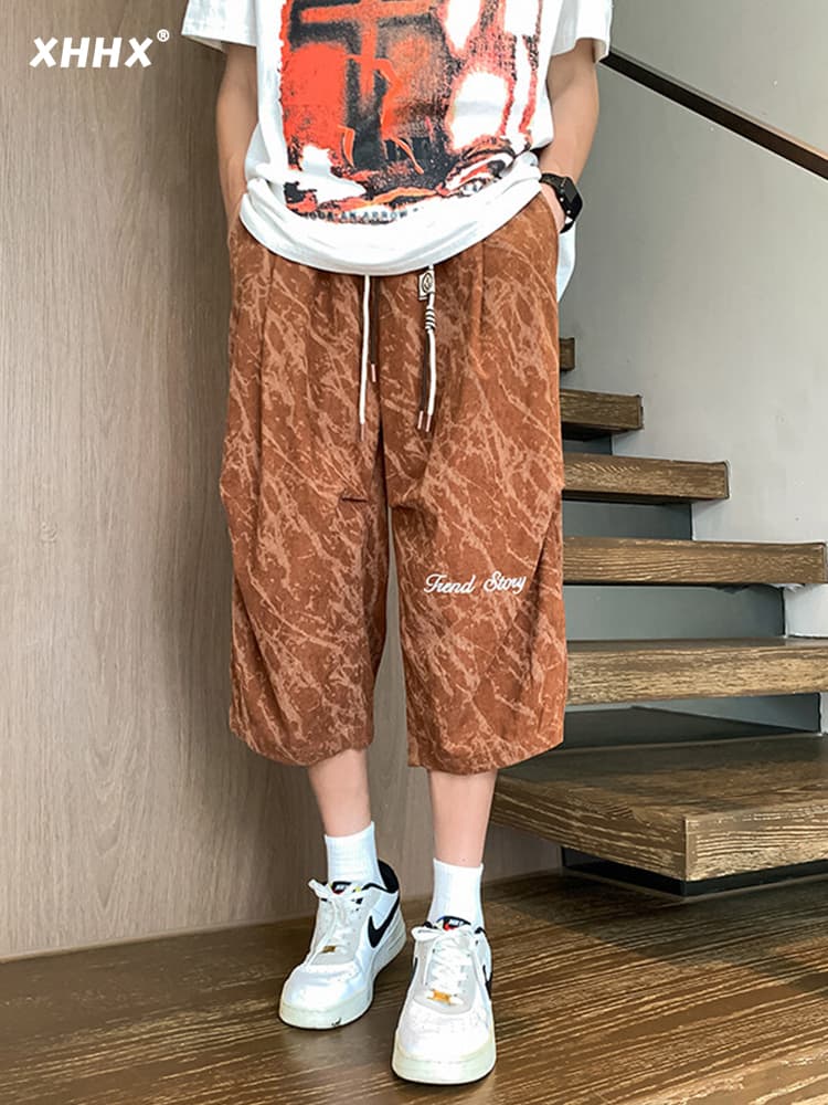 ワイドパンツ メンズ タイダイ柄七分丈ワイドパンツ