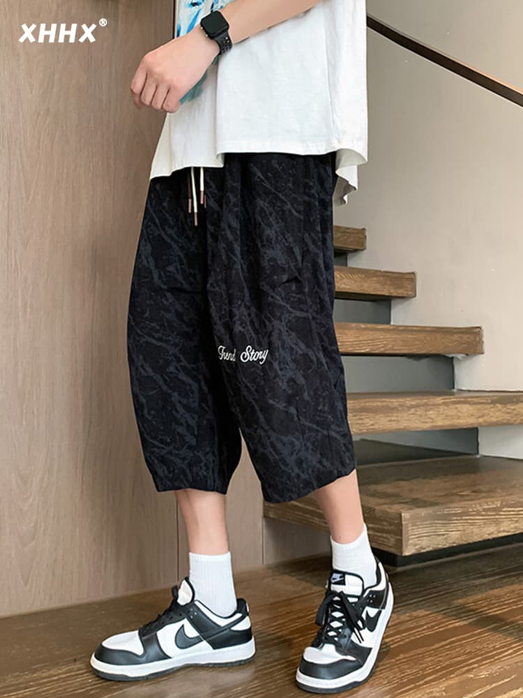 ワイドパンツ メンズ タイダイ柄七分丈ワイドパンツ