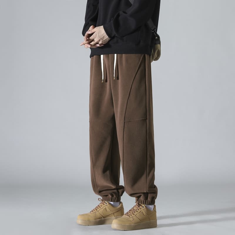 ワイドパンツ メンズ シンプル裾リブジョガーワイドパンツ