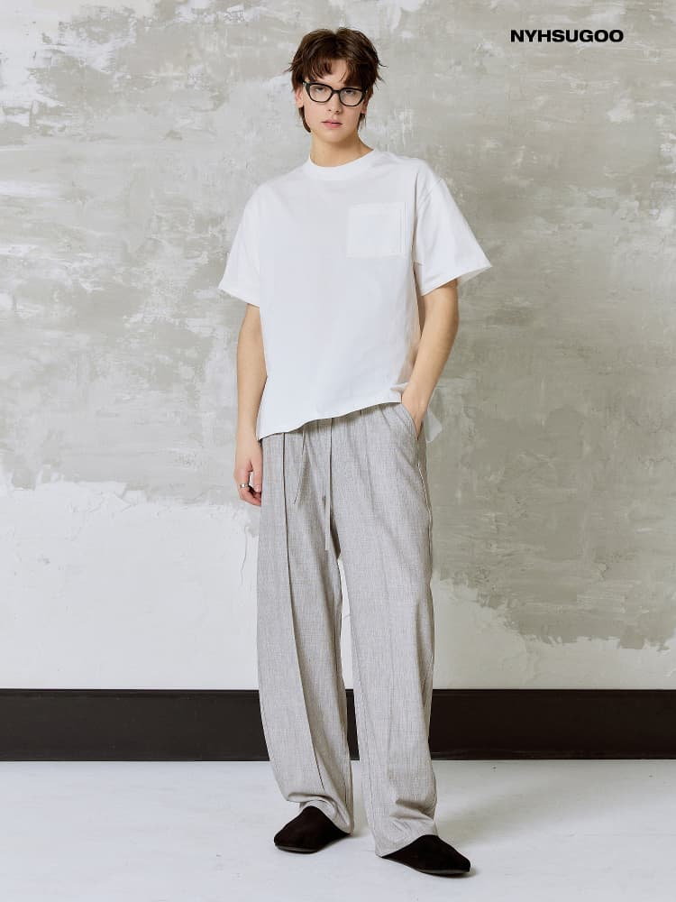 ワイドパンツ メンズ リネン混紡ストレートワイドパンツ