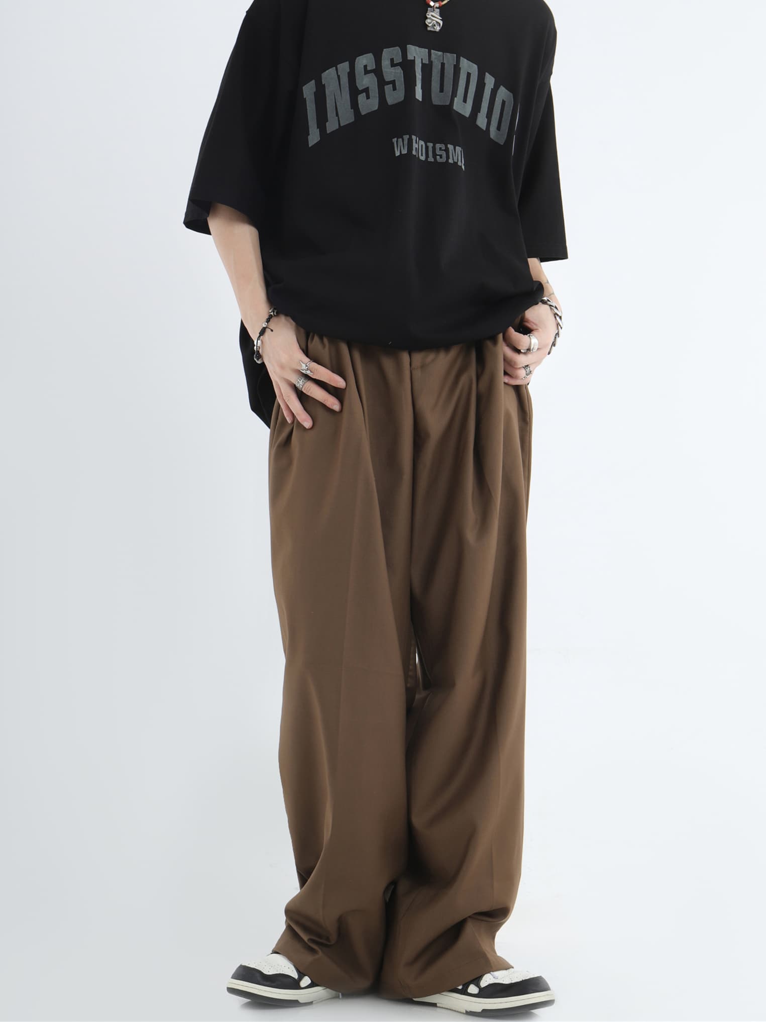 ワイドパンツ メンズ プリーツ加工ドレープワイドスラックス