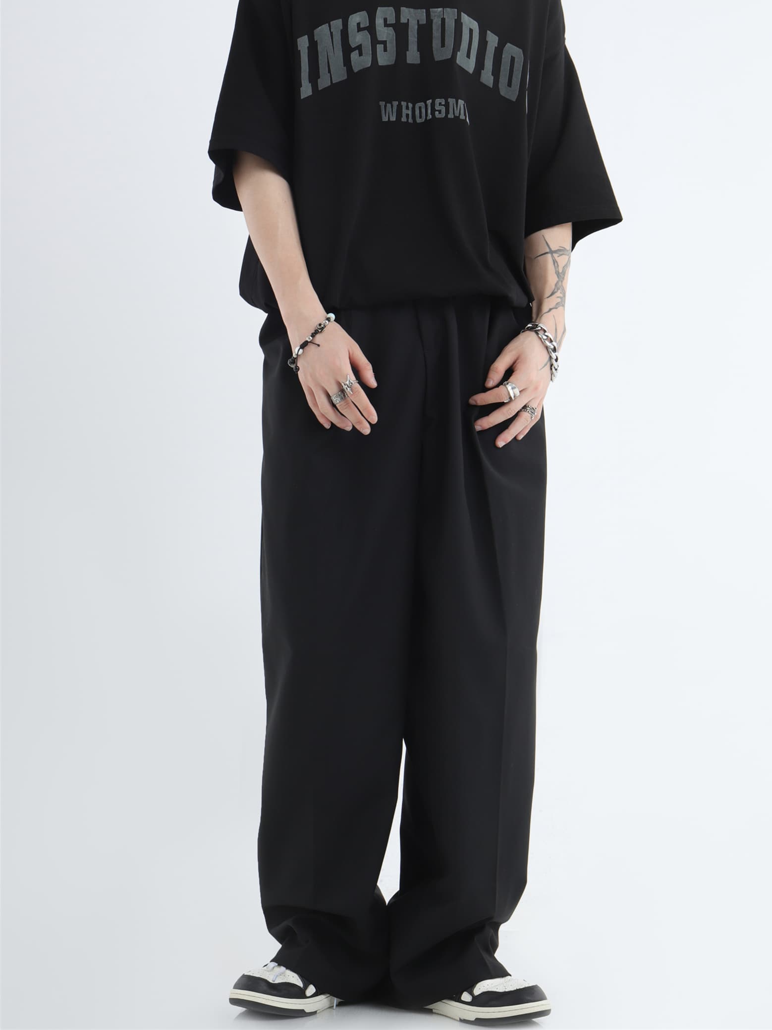 ワイドパンツ メンズ プリーツ加工ドレープワイドスラックス