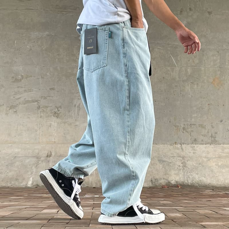 ワイドパンツ メンズ レトロ風超ゆったりデニムワイドパンツ