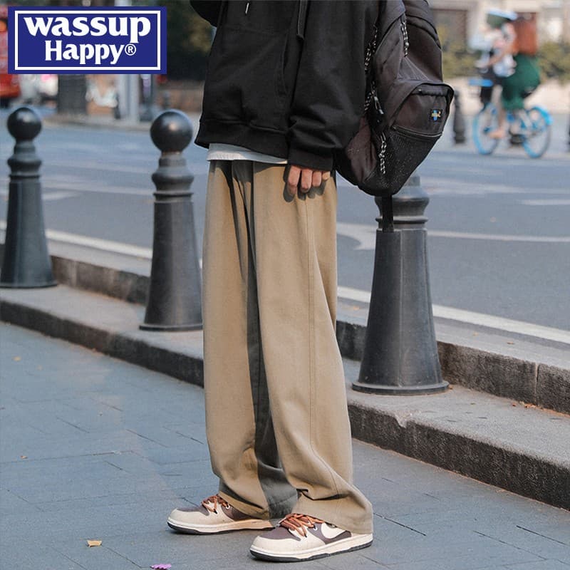 ワイドパンツ メンズ 綿素材ストレートシルエットワイドパンツ