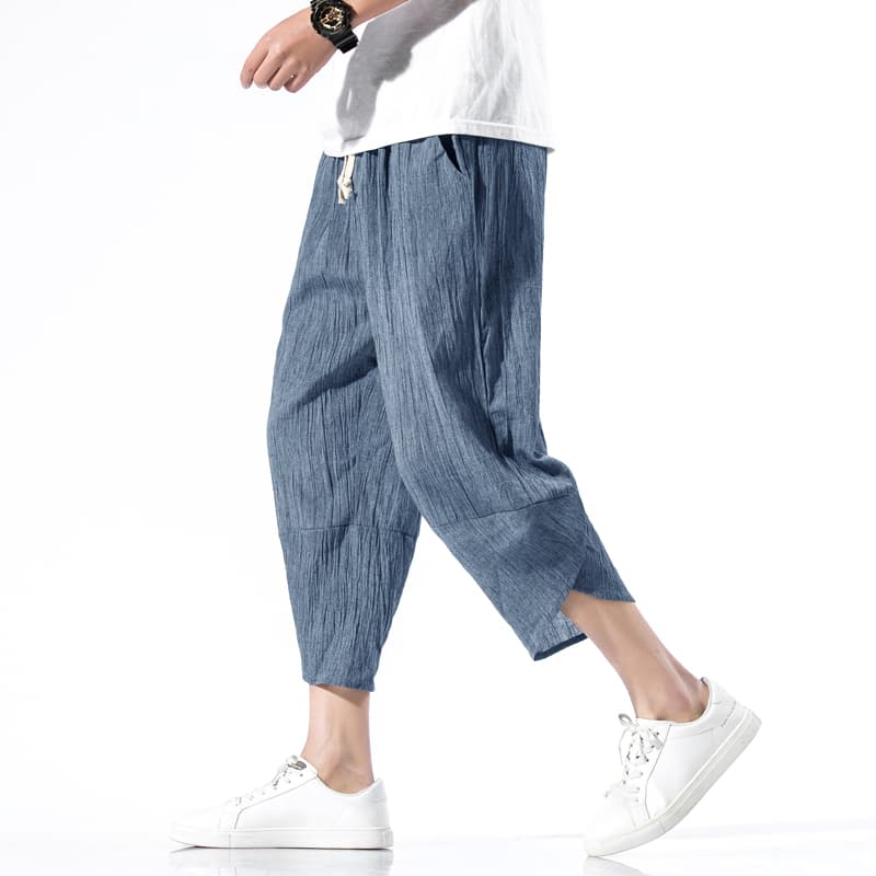 ワイドパンツ メンズ 麻混リラックスクロップドワイドパンツ