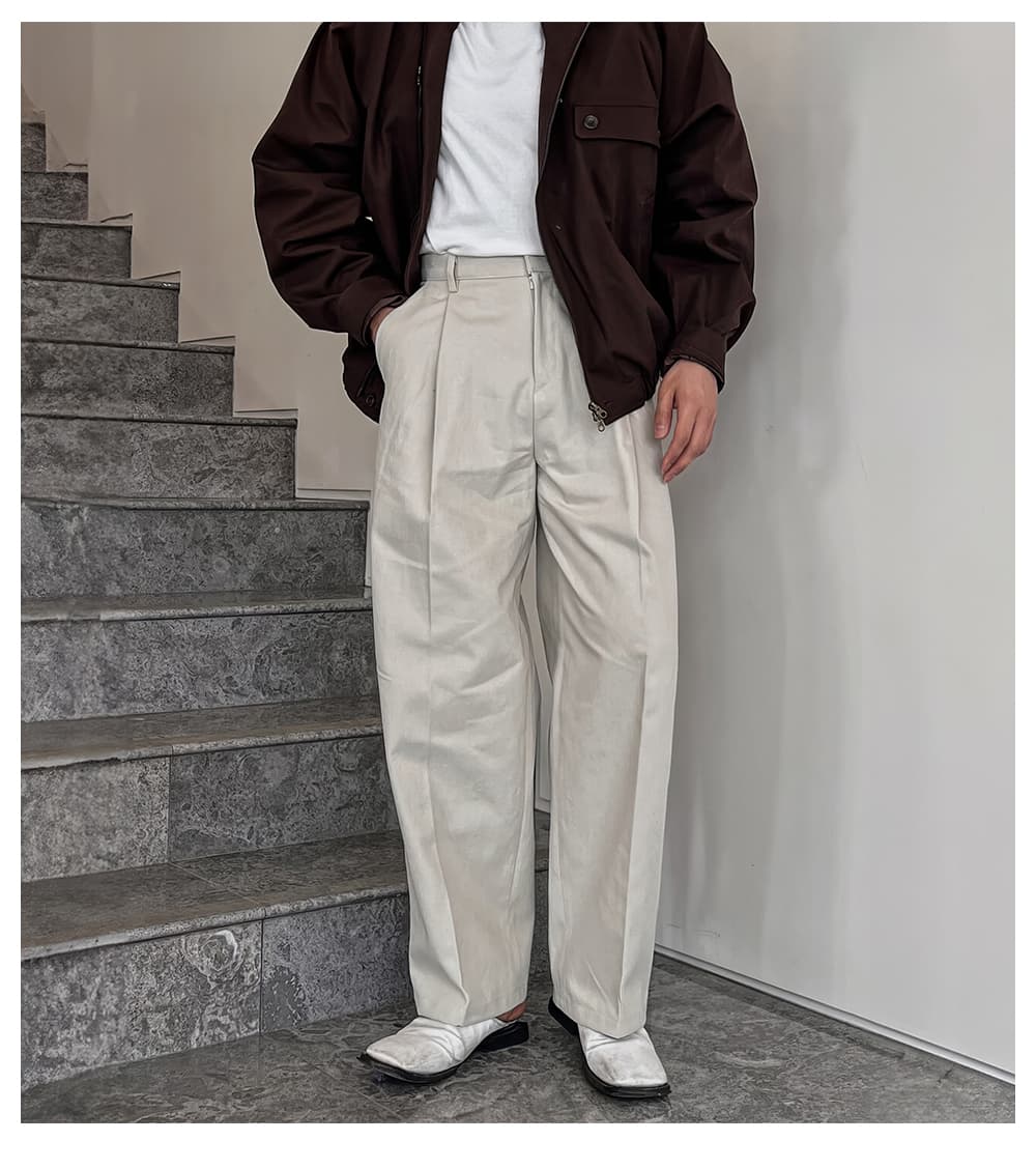 ワイドパンツ メンズ ダブルタック入り ドレープ感 ワイドスラックス