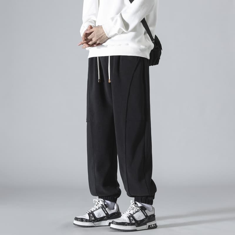 ワイドパンツ メンズ シンプル裾リブジョガーワイドパンツ