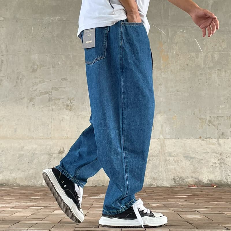 ワイドパンツ メンズ レトロ風超ゆったりデニムワイドパンツ