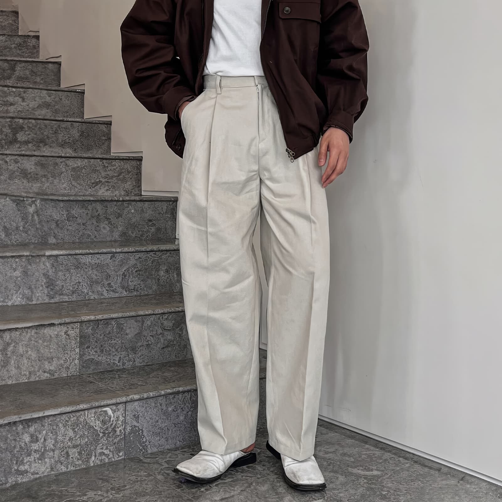 ワイドパンツ メンズ ダブルタック入り ドレープ感 ワイドスラックス