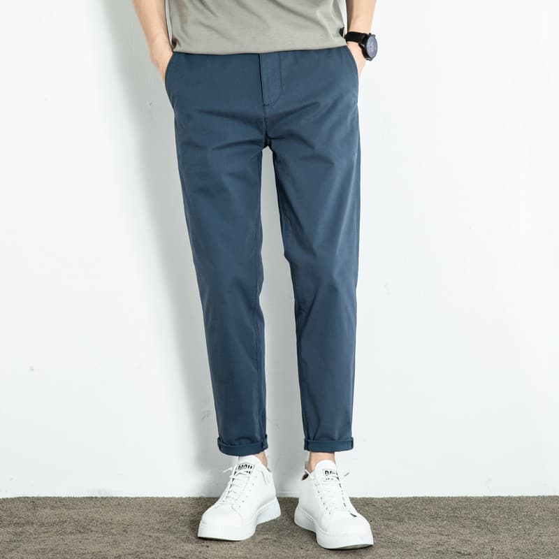ワイドパンツ メンズ 綿混ストレッチ テーパード九分丈チノパンツ