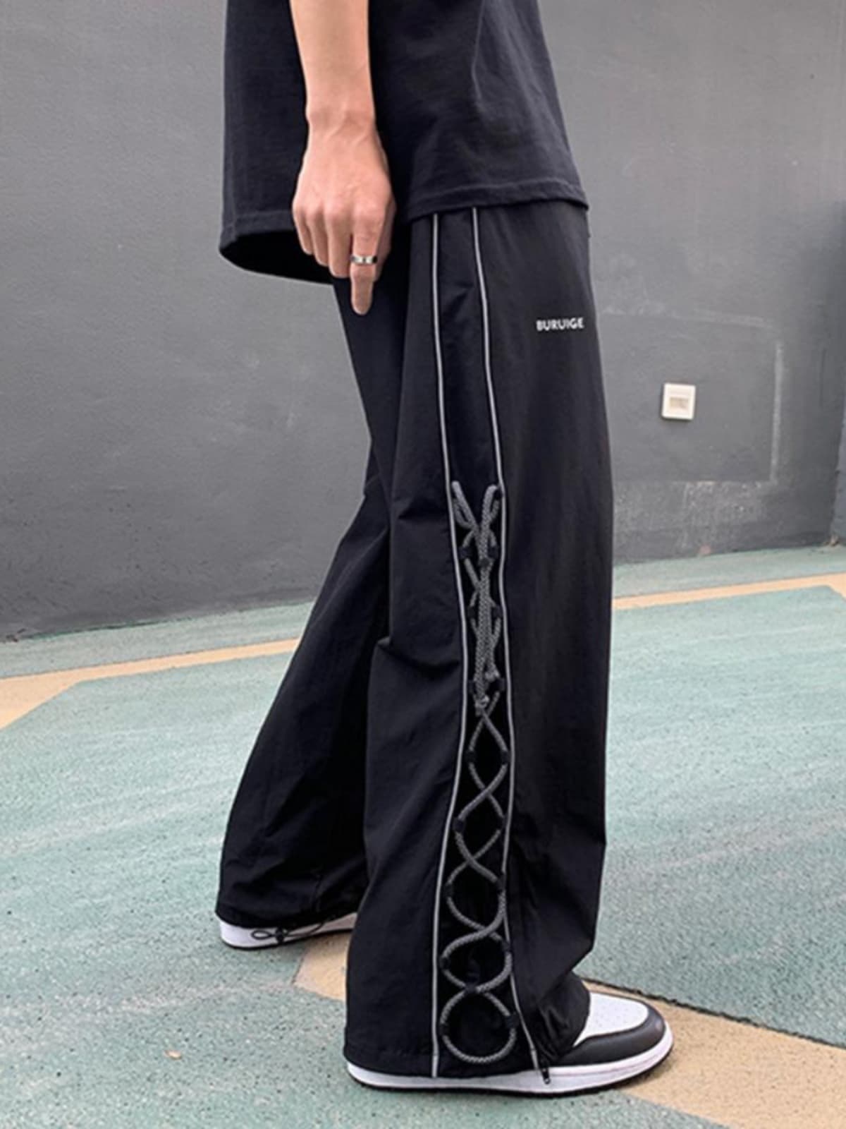 ワイドパンツ メンズ サイド編み上げデザイン ワイドパンツ