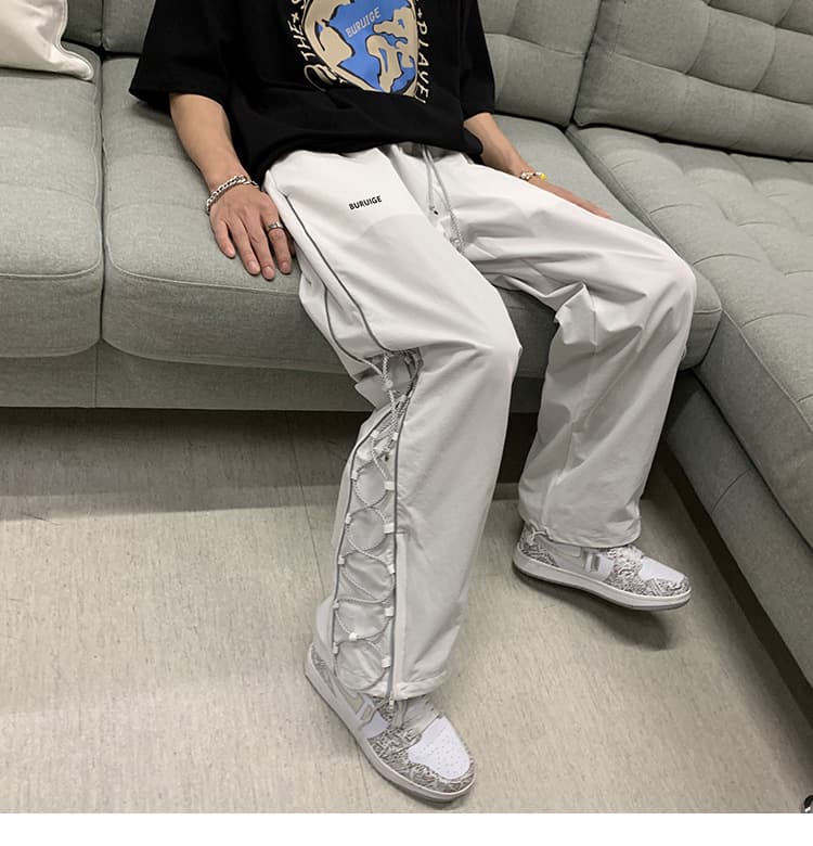 ワイドパンツ メンズ サイドラインデザイン ゆったりカーゴパンツ