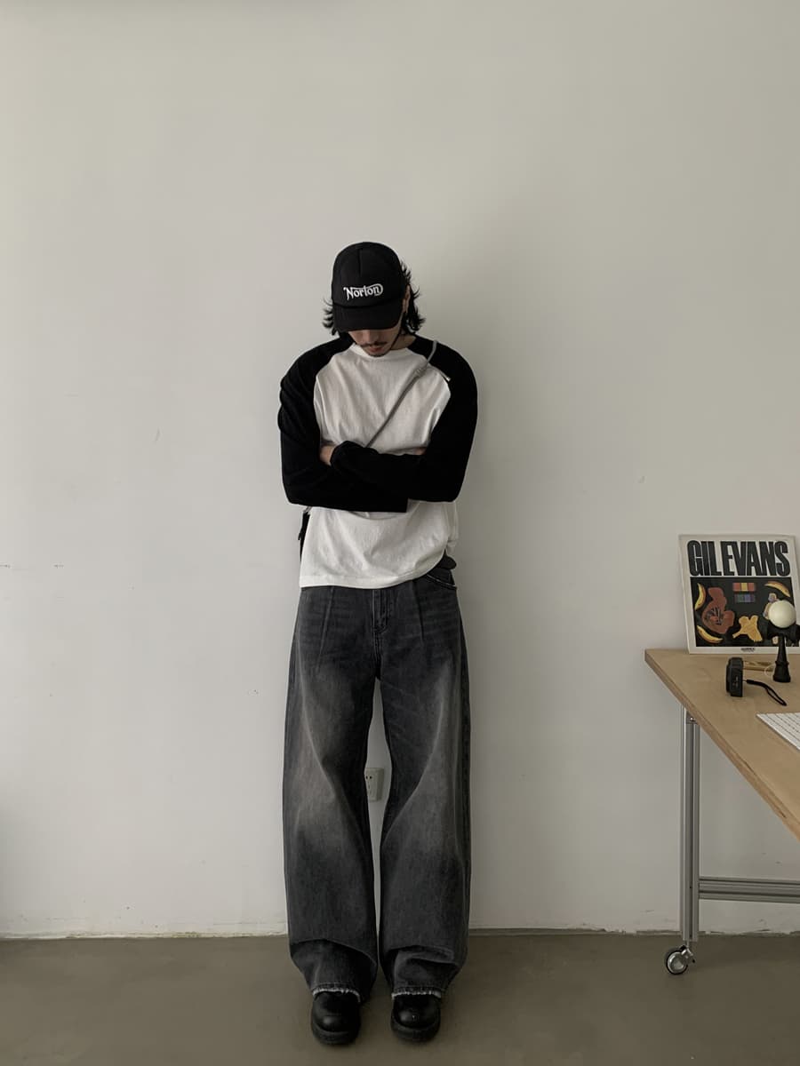 ワイドパンツ メンズ ヴィンテージ加工ゆったりストレートジーンズ