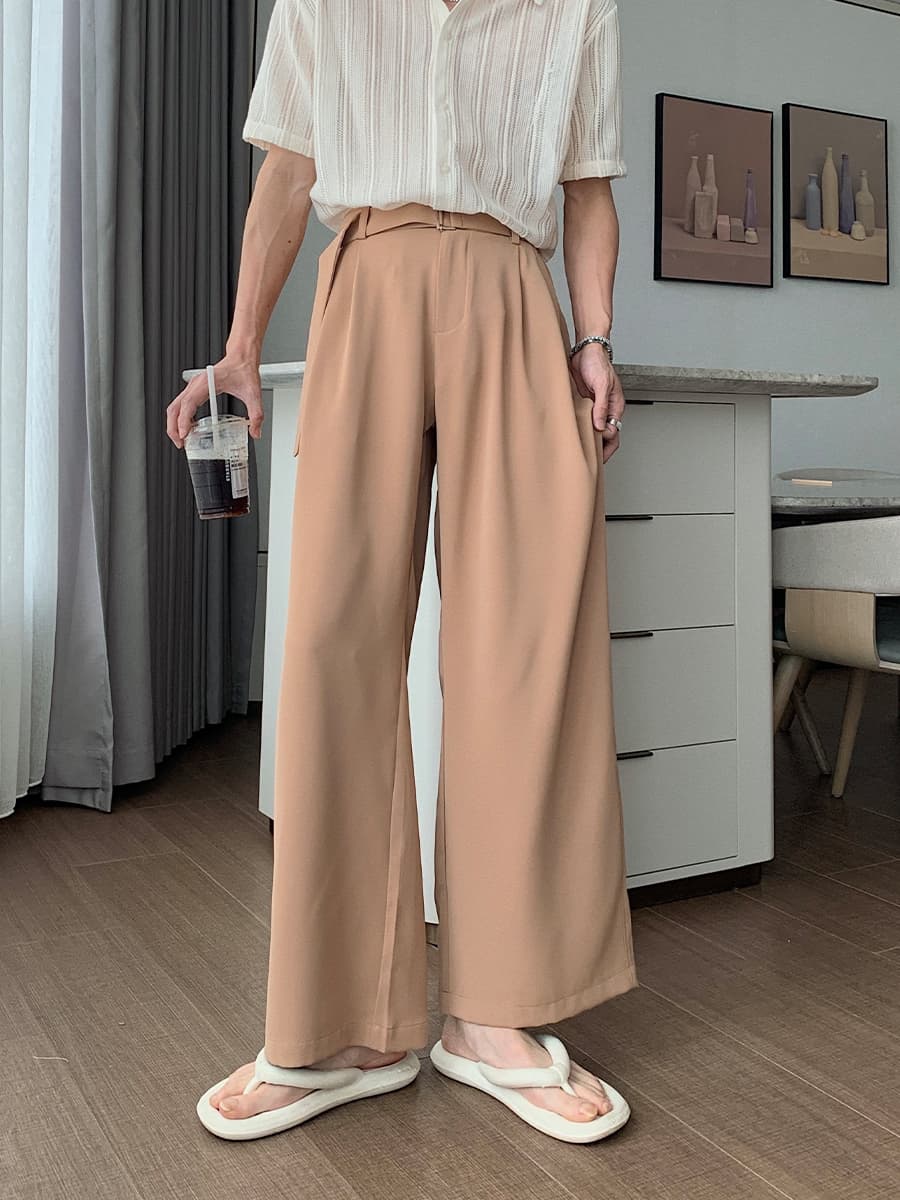ワイドパンツ メンズ ワイドパンツ メンズ 贅沢ドレープ ベルト付きスラックス