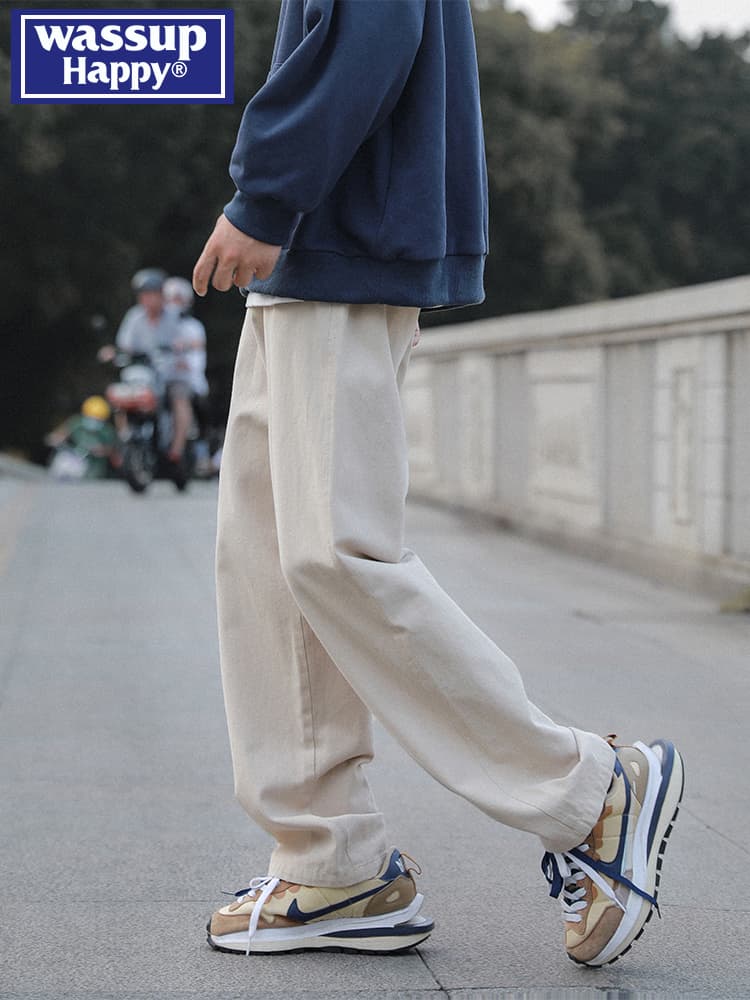 ワイドパンツ メンズ 綿素材ストレートシルエットワイドパンツ
