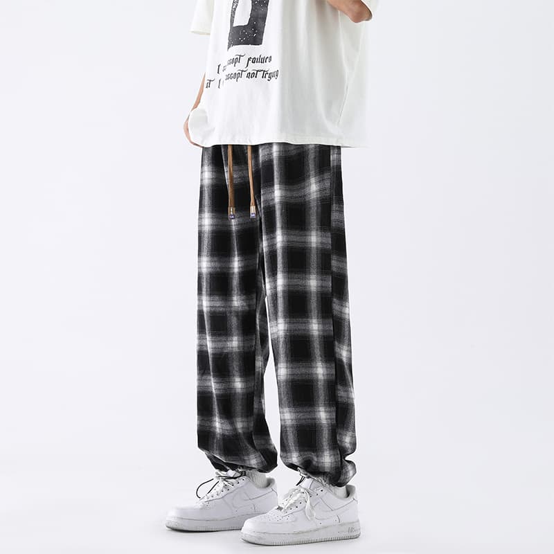 ワイドパンツ メンズ チェック柄ワイドパンツ ストレート