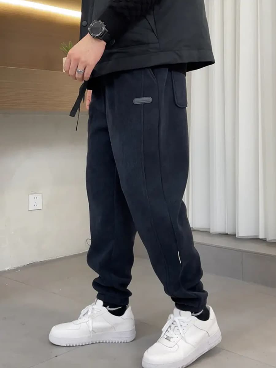 メンズワイドパンツ 多機能ポケット付きゆったりスウェットジョガーパンツ