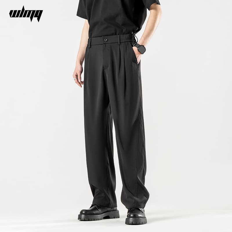 ワイドパンツ メンズ 洗練された薄手ワイドストレートスラックス
