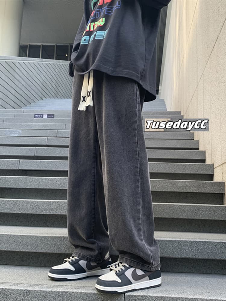 ワイドパンツ メンズ ゆったりストレートデニムワイドパンツ