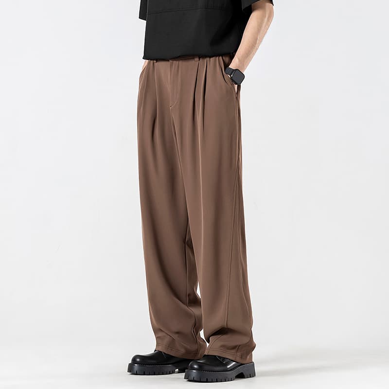 ワイドパンツ メンズ 洗練された薄手ワイドストレートスラックス