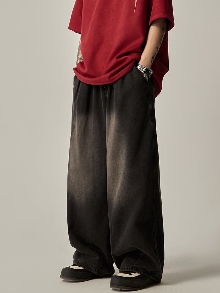 ワイドパンツ メンズ ヴィンテージ加工ストレートワイドジーンズ