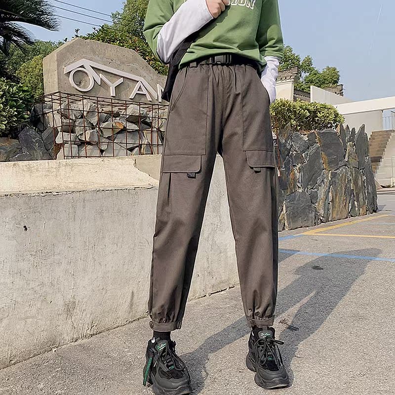メンズワイドパンツ 大容量ポケット付きゆったりジョガーカーゴパンツ