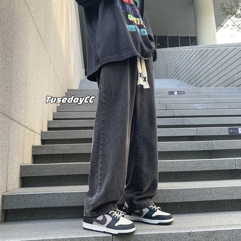 ワイドパンツ メンズ ゆったりストレートデニムワイドパンツ