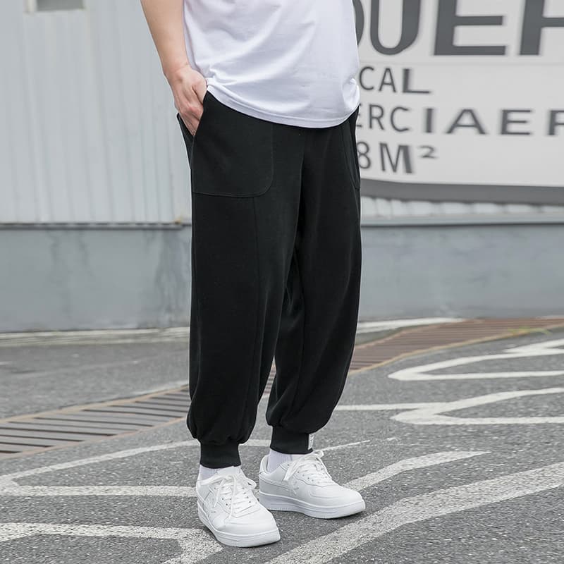 メンズワイドパンツ ゆったりシルエット裏毛素材多機能ポケット付きジョガーパンツ