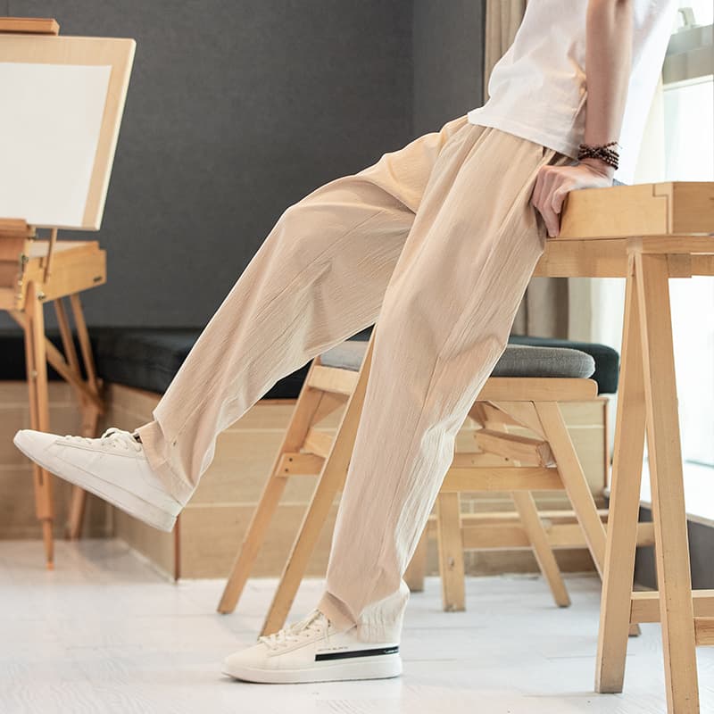 ワイドパンツ メンズ 綿麻素材ゆったりワイドパンツ