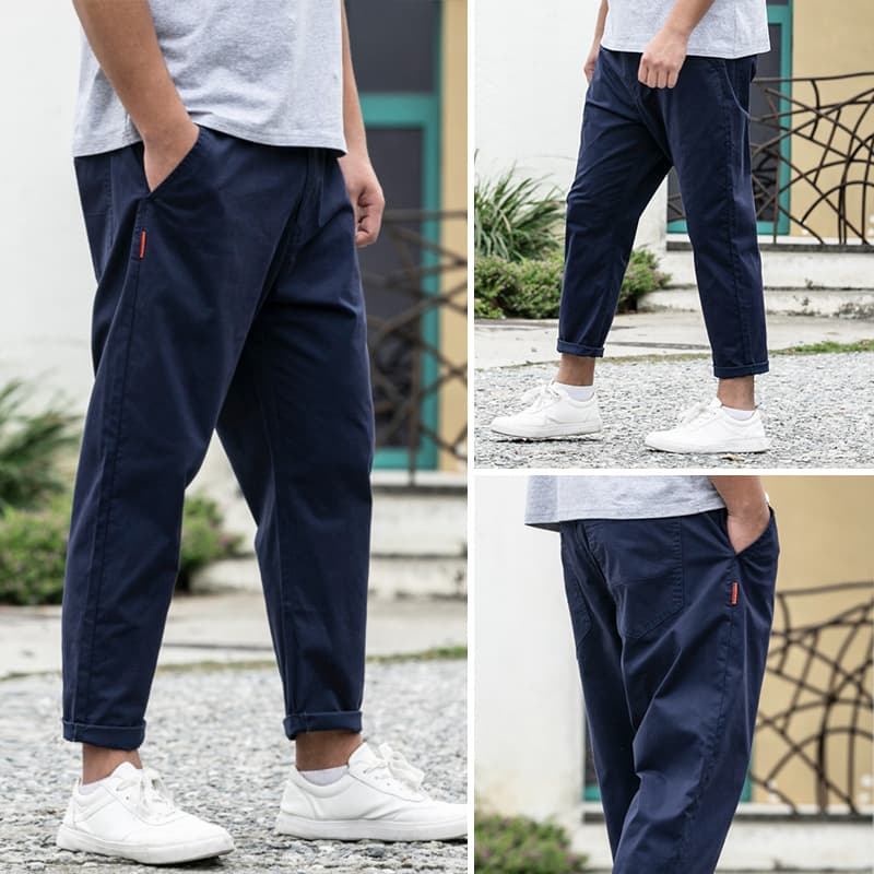 ワイドパンツ メンズ 綿100%ゆったりワイドパンツ 九分丈