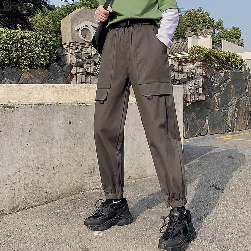 メンズワイドパンツ 大容量ポケット付きゆったりジョガーカーゴパンツ