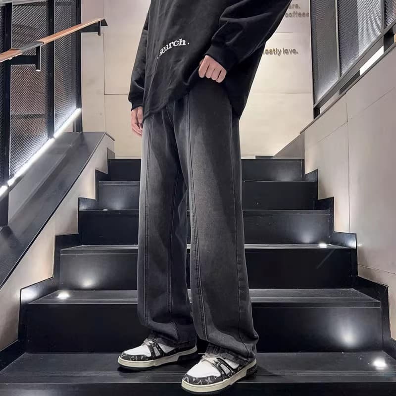 ワイドパンツ メンズ グラデーションウォッシュ加工ワイドジーンズ